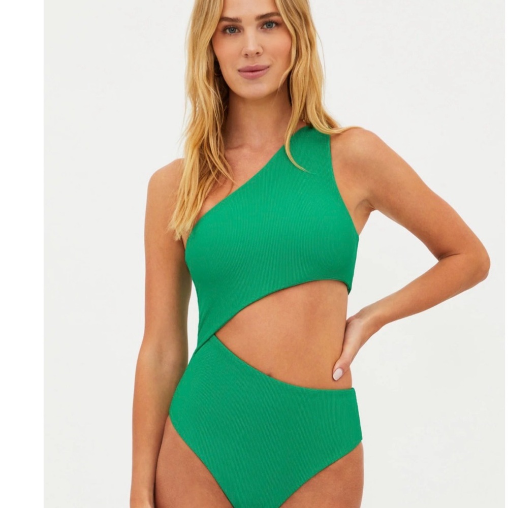 Beach Riot Celine Green One-Shoulder Cutout Swimsuit - Women Swim
